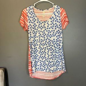 LuLaRoe Short Sleeve Polka Dot Stripe Shirt Size XXS